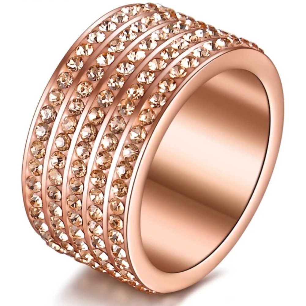 Austrian crystal Wide Pave Stainless Steel Eternity Band NWT